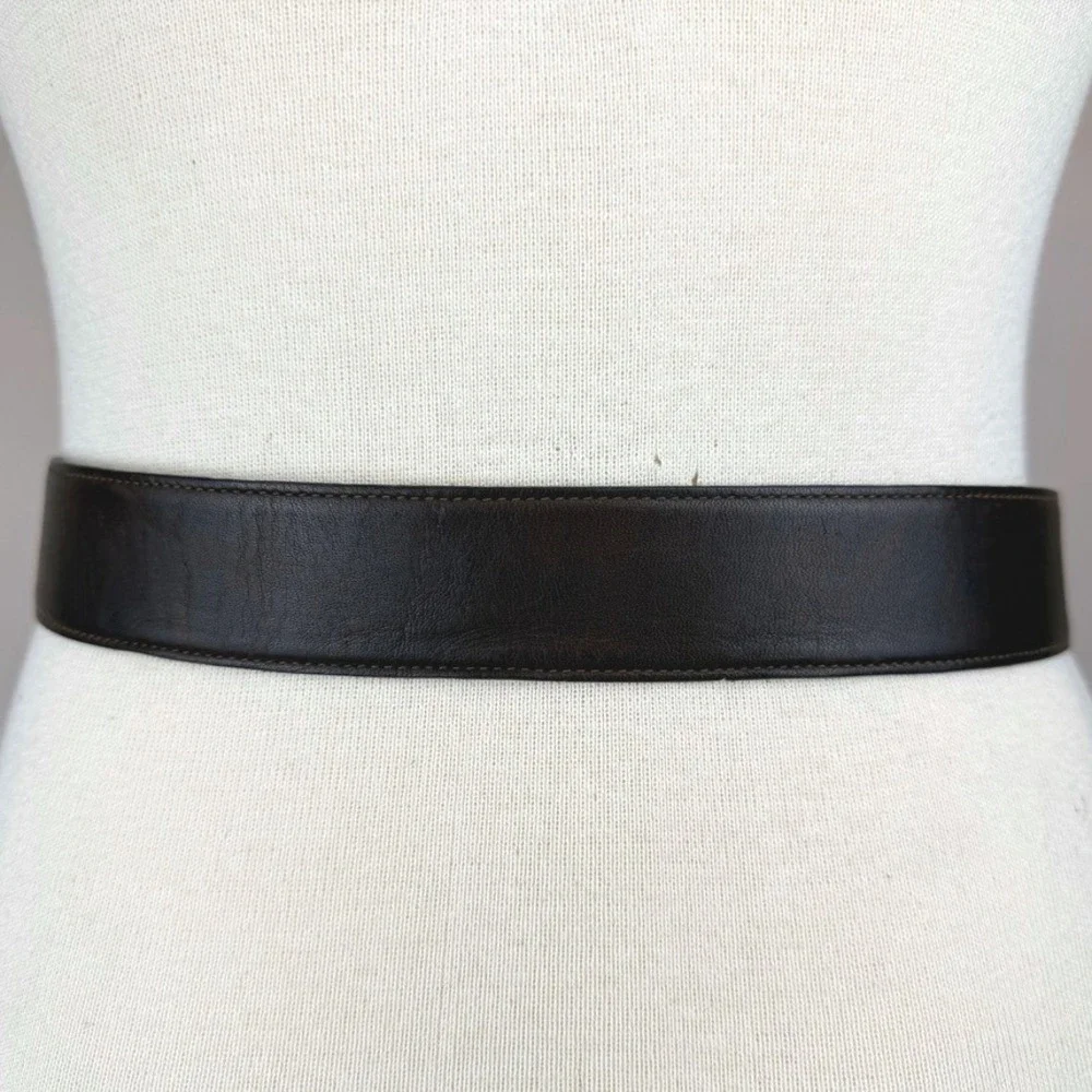 Vintage CHRISTIAN DIOR Brown Leather Belt Mens (30) Brass Buckle‎ Italy Classic